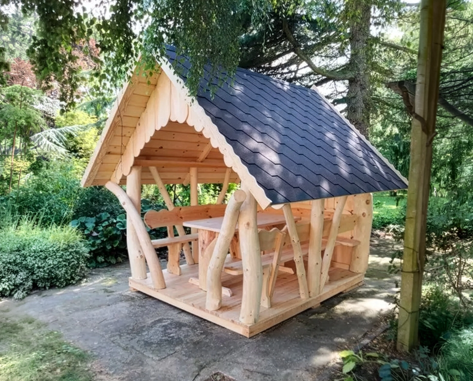 Nordic style curved gazebo garden structure Aberdeen Aberdeenshire Greenart Landscapers