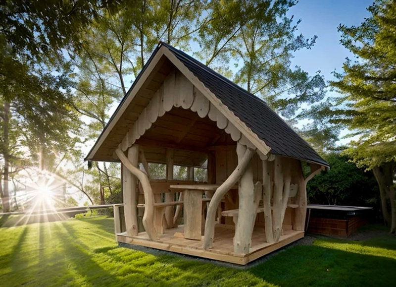 Nordic style curved gazebo garden structure Aberdeen Aberdeenshire Greenart Landscapers