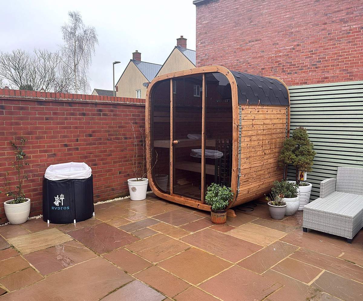 Outdoor sauna in landscaped garden Aberdeen Scotland